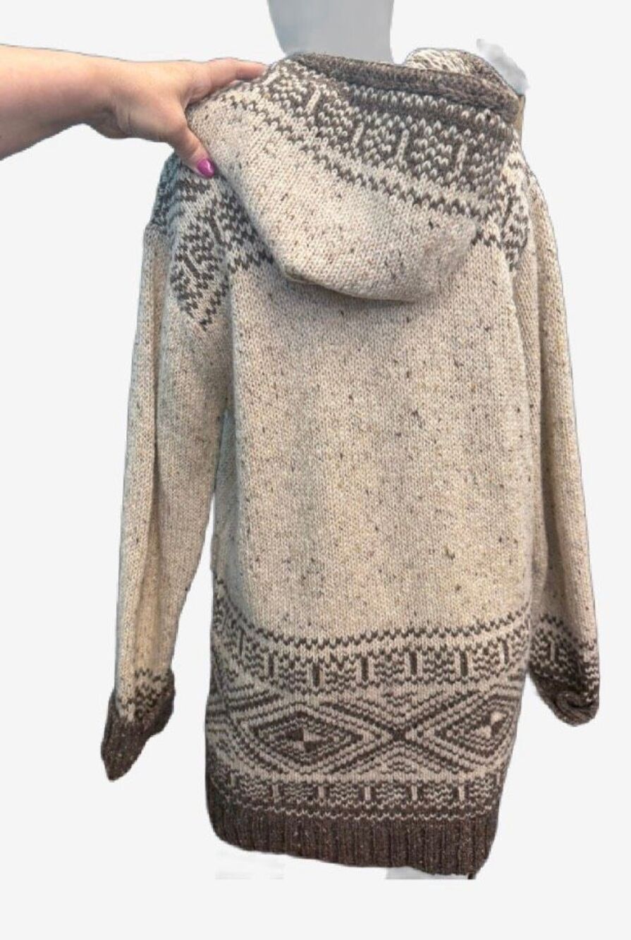 Aran Crafts Ireland Zip Front Hooded Wool Sweater tan Women’s Size Large - Picture 5 of 9